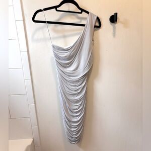 H&M one shoulder dress ruched midi gray small